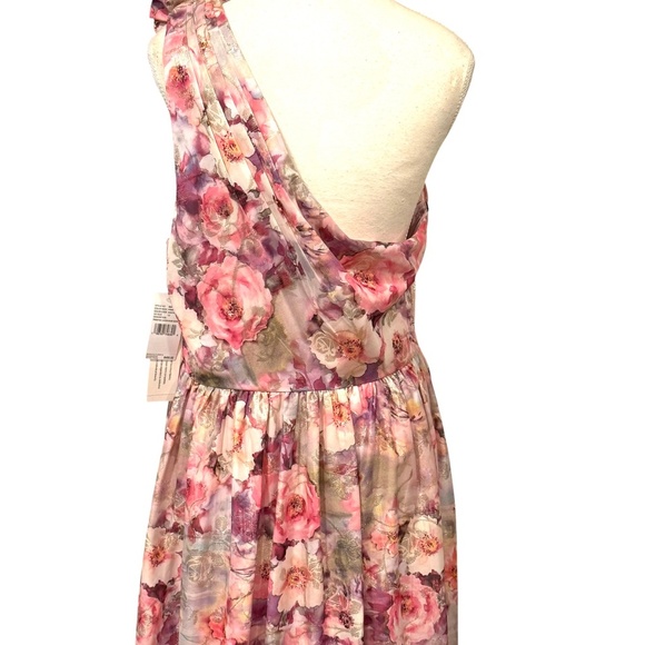 Aidan Mattox Floral Jacquard One Shoulder Sleeveless Flower Shoulder A-Line Gown - Picture 7 of 15